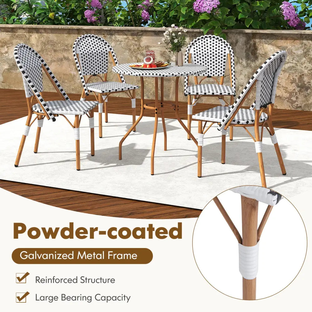 3 Piece French Bistro Table Chair Set with Outdoor Wicker Round Table and 2 Dining Chairs - White - Patio Dining Sets