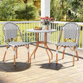 3 Piece French Bistro Table Chair Set with Outdoor Wicker Round Table and 2 Dining Chairs - White - Patio Dining Sets