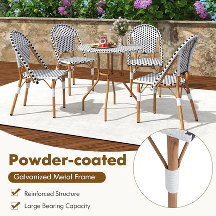 3 Piece French Bistro Table Chair Set with Outdoor Wicker Round Table and 2 Dining Chairs - White - Patio Dining Sets