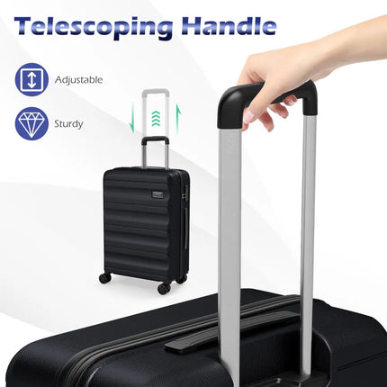 3-Piece Hardside Luggage Set 20/24/28 Inch Lightweight Hardside Suitcases-Black - Black - Camping