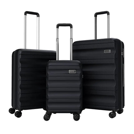 3-Piece Hardside Luggage Set 20/24/28 Inch Lightweight Hardside Suitcases-Black - Black - Camping
