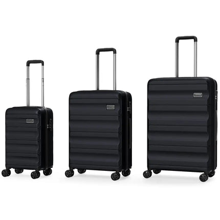 3-Piece Hardside Luggage Set 20/24/28 Inch Lightweight Hardside Suitcases-Black - Black - Camping