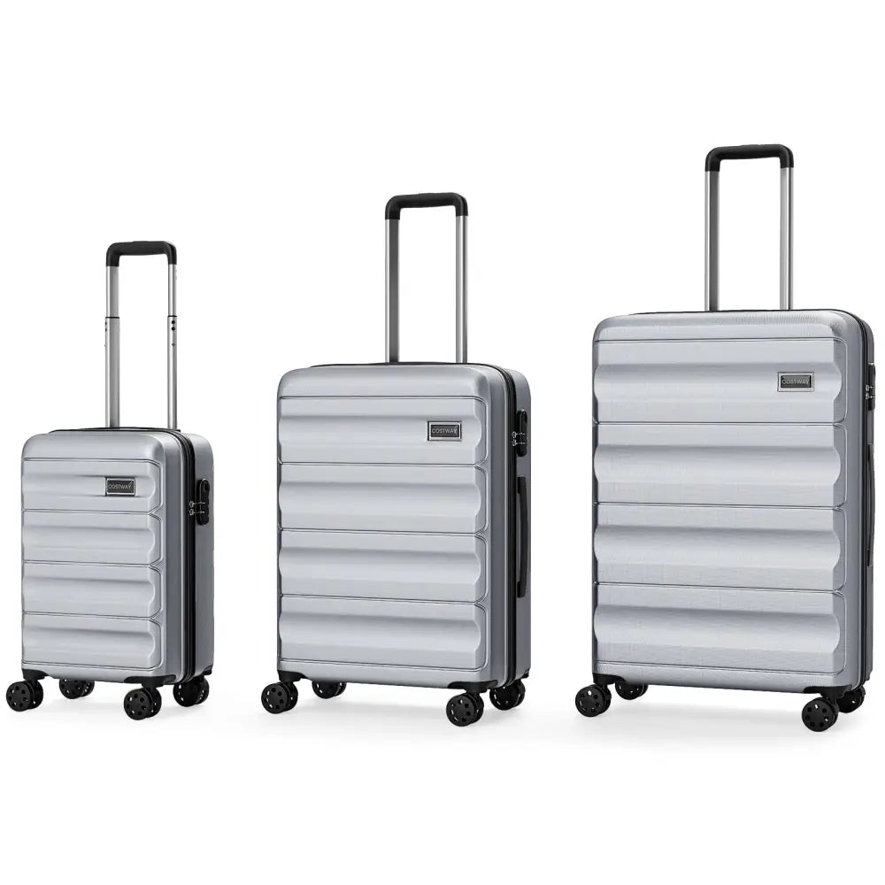3-Piece Hardside Luggage Set 20/24/28 Inch Lightweight Hardside Suitcases-Gray - Gray - Camping