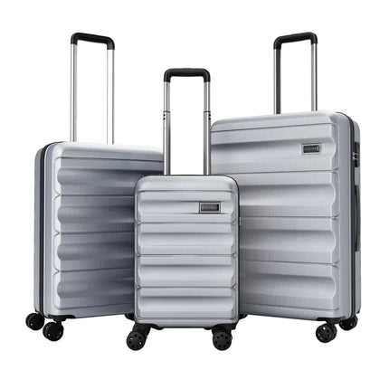 3-Piece Hardside Luggage Set 20/24/28 Inch Lightweight Hardside Suitcases-Gray - Gray - Camping