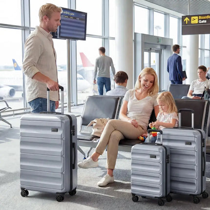 3-Piece Hardside Luggage Set 20/24/28 Inch Lightweight Hardside Suitcases-Gray - Gray - Camping