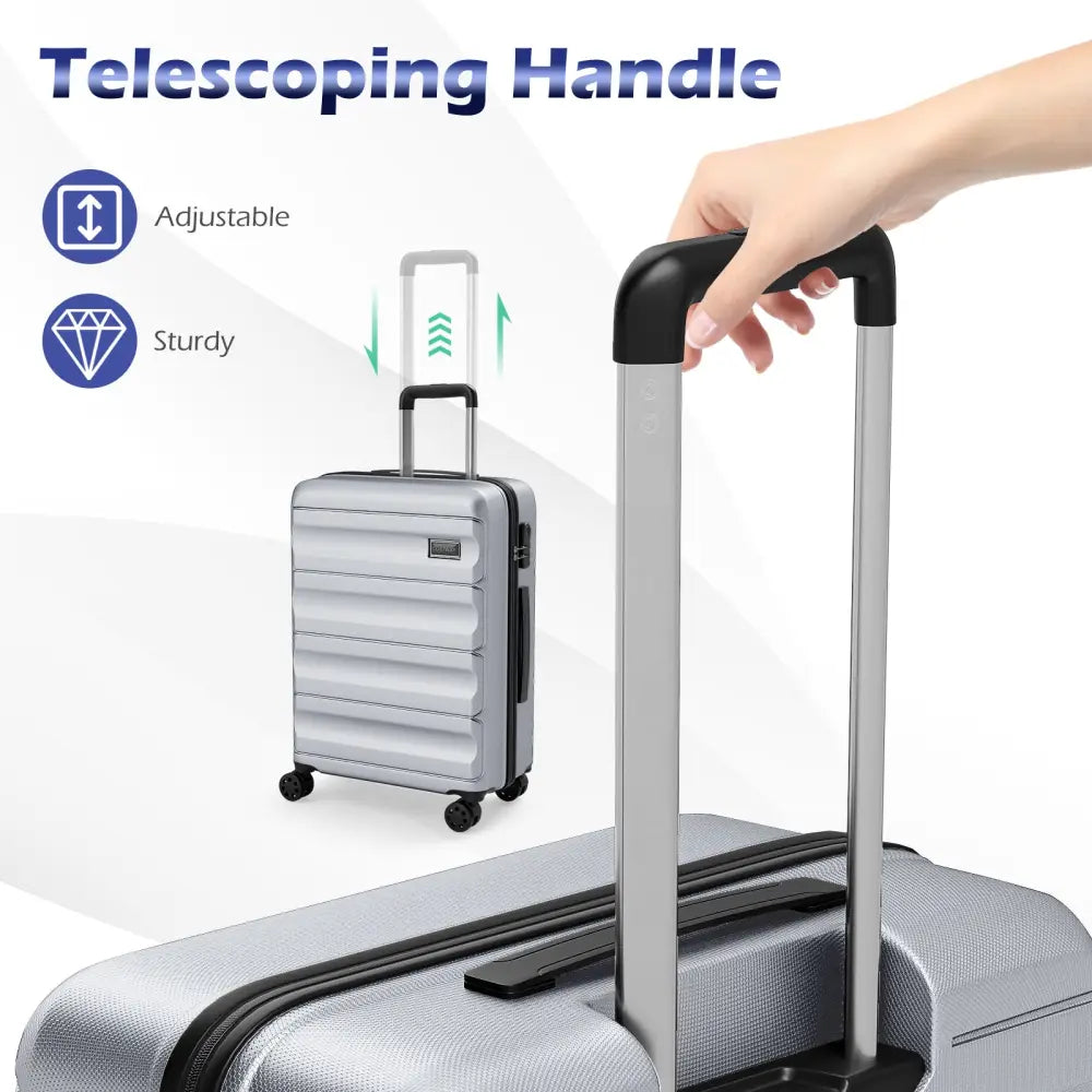 3-Piece Hardside Luggage Set 20/24/28 Inch Lightweight Hardside Suitcases-Gray - Gray - Camping