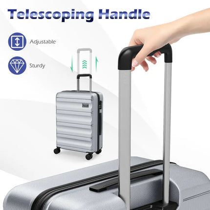 3-Piece Hardside Luggage Set 20/24/28 Inch Lightweight Hardside Suitcases-Gray - Gray - Camping