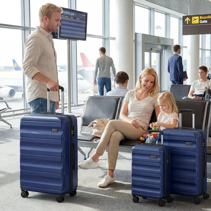 3-Piece Hardside Luggage Set 20/24/28 Inch Lightweight Hardside Suitcases-Navy - Navy - Camping