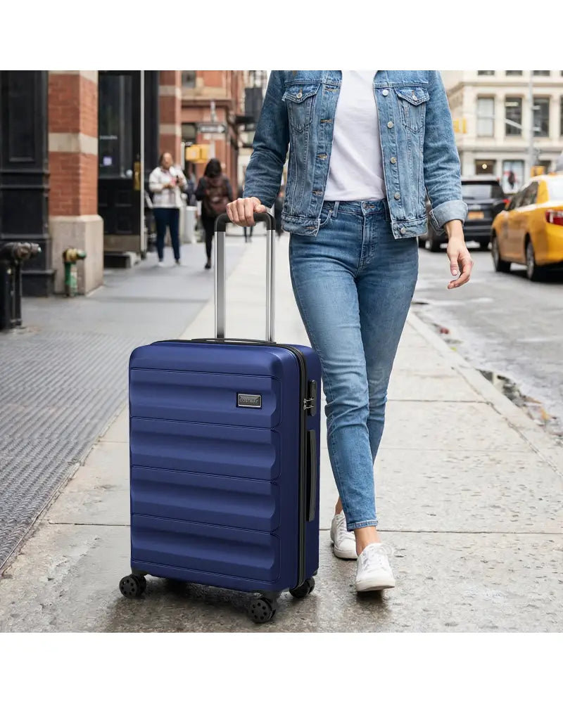 3-Piece Hardside Luggage Set 20/24/28 Inch Lightweight Hardside Suitcases-Navy - Navy - Camping