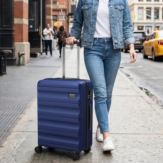 3-Piece Hardside Luggage Set 20/24/28 Inch Lightweight Hardside Suitcases-Navy - Navy - Camping