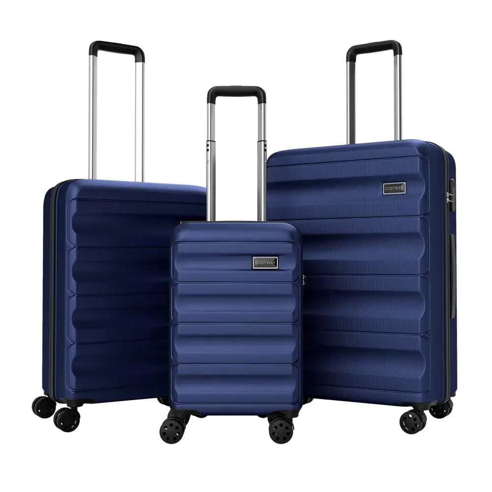 3-Piece Hardside Luggage Set 20/24/28 Inch Lightweight Hardside Suitcases-Navy - Navy - Camping