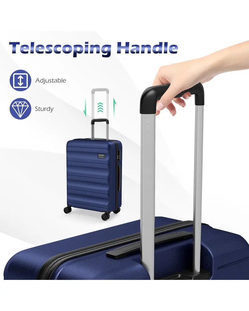 3-Piece Hardside Luggage Set 20/24/28 Inch Lightweight Hardside Suitcases-Navy - Navy - Camping