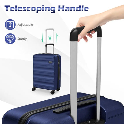 3-Piece Hardside Luggage Set 20/24/28 Inch Lightweight Hardside Suitcases-Navy - Navy - Camping