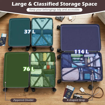 3-Piece Hardside Luggage Set 20/24/28 Inch Lightweight Hardside Suitcases-Pink - Pink - Camping
