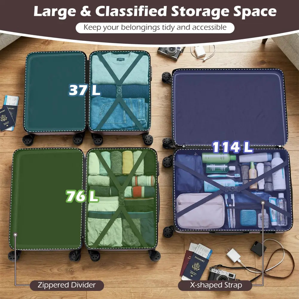 3-Piece Hardside Luggage Set 20/24/28 Inch Lightweight Hardside Suitcases-Pink - Pink - Camping