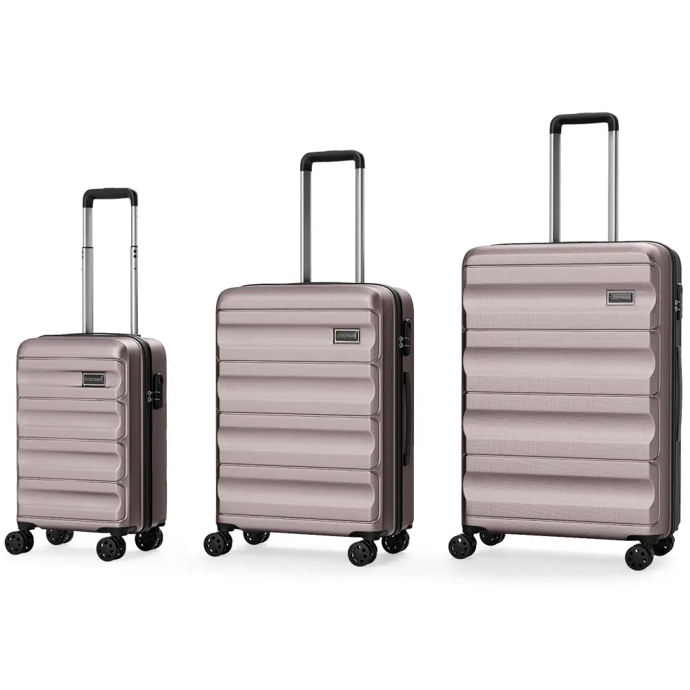 3-Piece Hardside Luggage Set 20/24/28 Inch Lightweight Hardside Suitcases-Pink - Pink - Camping