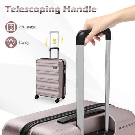 3-Piece Hardside Luggage Set 20/24/28 Inch Lightweight Hardside Suitcases-Pink - Pink - Camping