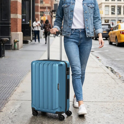 3-Piece Hardside Luggage Set (20/24/28 Inch) Lightweight with 3-Digital Lock-Blue - Blue - Camping