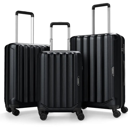 3-Piece Hardside Luggage Set (20/24/28 Inch) Lightweight with 3-Digital Lock-Black - Black - Camping