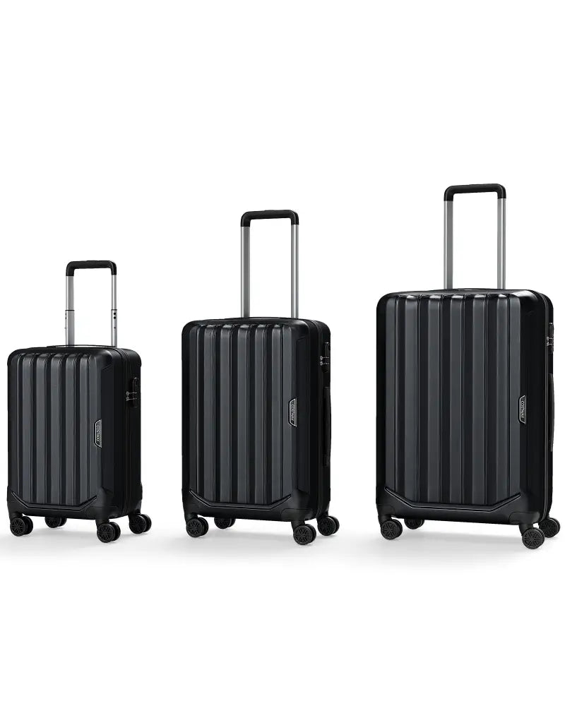 3-Piece Hardside Luggage Set (20/24/28 Inch) Lightweight with 3-Digital Lock-Black - Black - Camping