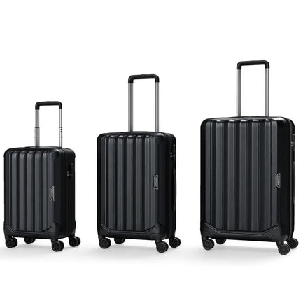 3-Piece Hardside Luggage Set (20/24/28 Inch) Lightweight with 3-Digital Lock-Black - Black - Camping