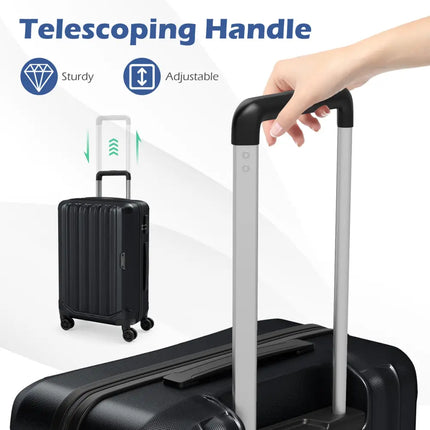 3-Piece Hardside Luggage Set (20/24/28 Inch) Lightweight with 3-Digital Lock-Black - Black - Camping