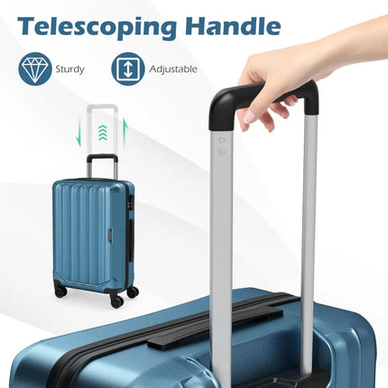 3-Piece Hardside Luggage Set (20/24/28 Inch) Lightweight with 3-Digital Lock-Blue - Blue - Camping