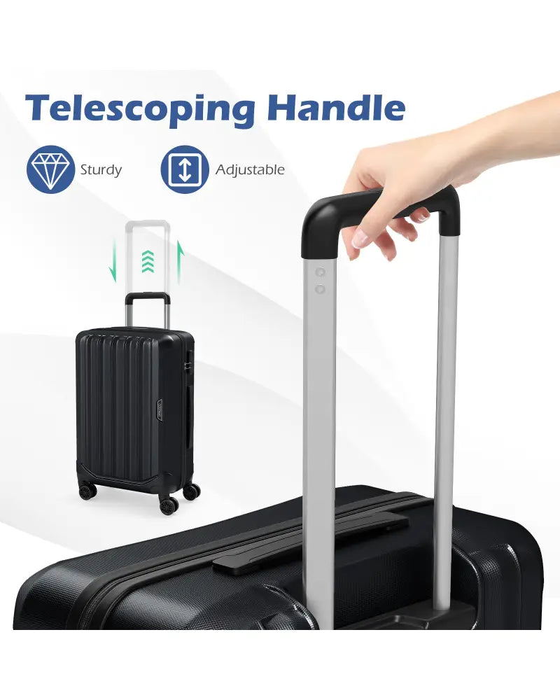 3-Piece Hardside Luggage Set (20/24/28 Inch) Lightweight with 3-Digital Lock-Black - Black - Camping