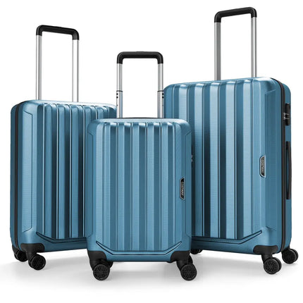 3-Piece Hardside Luggage Set (20/24/28 Inch) Lightweight with 3-Digital Lock-Blue - Blue - Camping