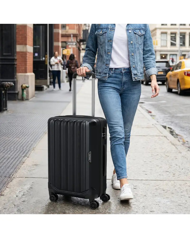 3-Piece Hardside Luggage Set (20/24/28 Inch) Lightweight with 3-Digital Lock-Black - Black - Camping
