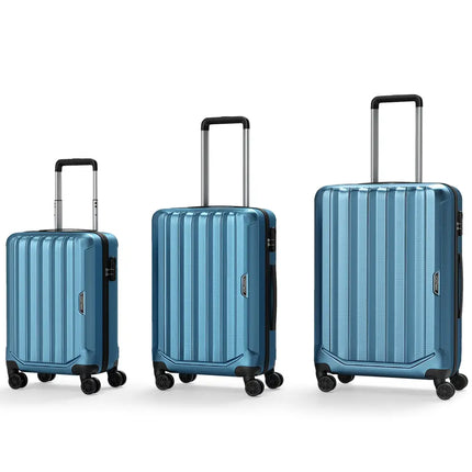 3-Piece Hardside Luggage Set (20/24/28 Inch) Lightweight with 3-Digital Lock-Blue - Blue - Camping