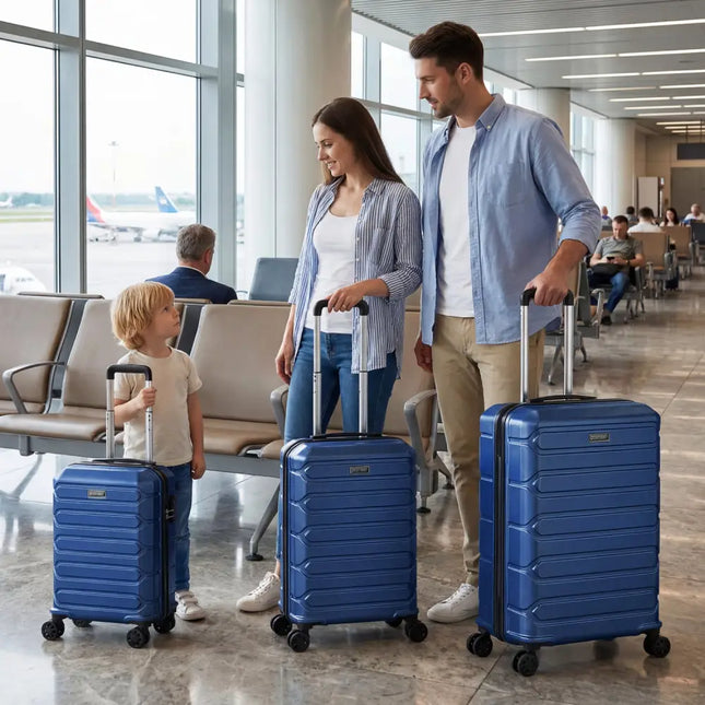 3-Piece Hardside Luggage Set Lightweight Hardside Suitcases with 8-Spinner Wheels-Navy - Navy - Camping