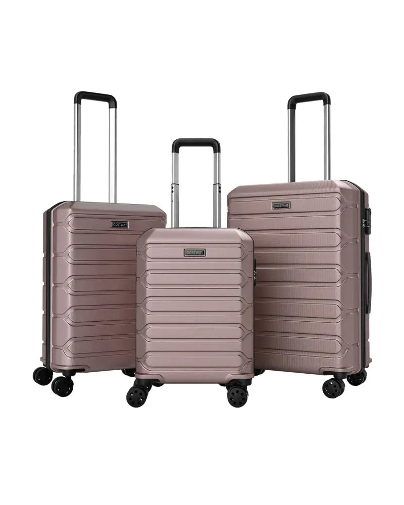 3-Piece Hardside Luggage Set Lightweight Hardside Suitcases with 8-Spinner Wheels-Pink - Pink - Camping