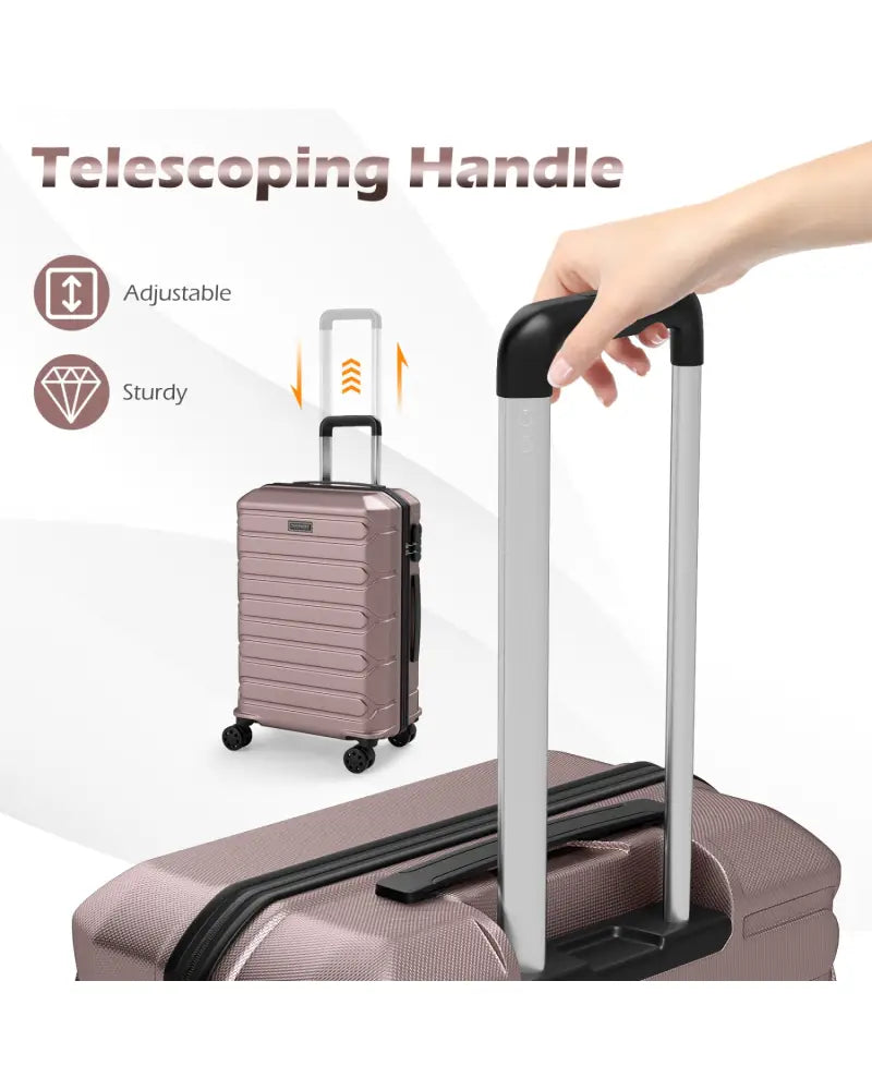3-Piece Hardside Luggage Set Lightweight Hardside Suitcases with 8-Spinner Wheels-Pink - Pink - Camping