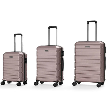 3-Piece Hardside Luggage Set Lightweight Hardside Suitcases with 8-Spinner Wheels-Pink - Pink - Camping