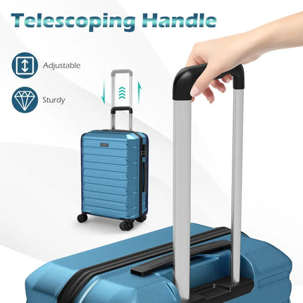 3-Piece Hardside Luggage Set Lightweight Hardside Suitcases with 8-Spinner Wheels-Blue - Blue - Camping