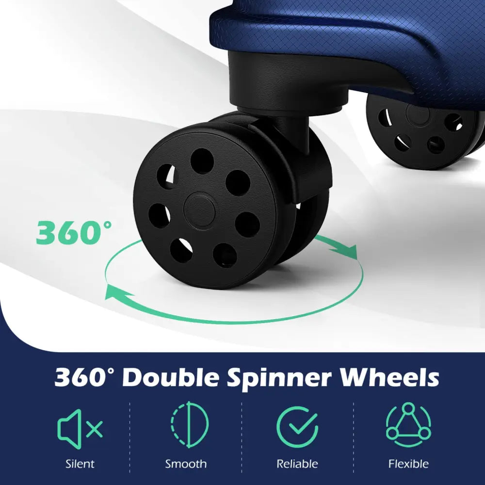 3-Piece Hardside Luggage Set Lightweight Hardside Suitcases with 8-Spinner Wheels-Navy - Navy - Camping