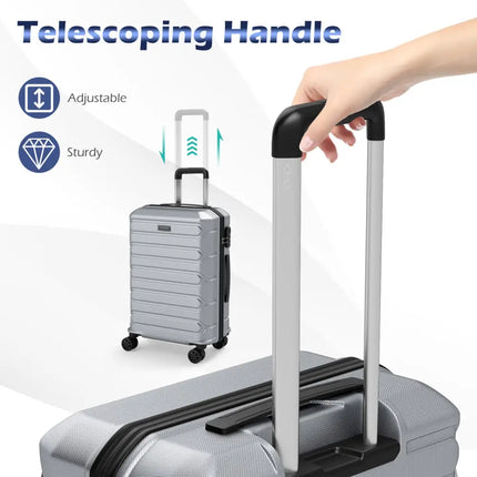 3-Piece Hardside Luggage Set Lightweight Hardside Suitcases with 8-Spinner Wheels-Grey - Gray - Camping