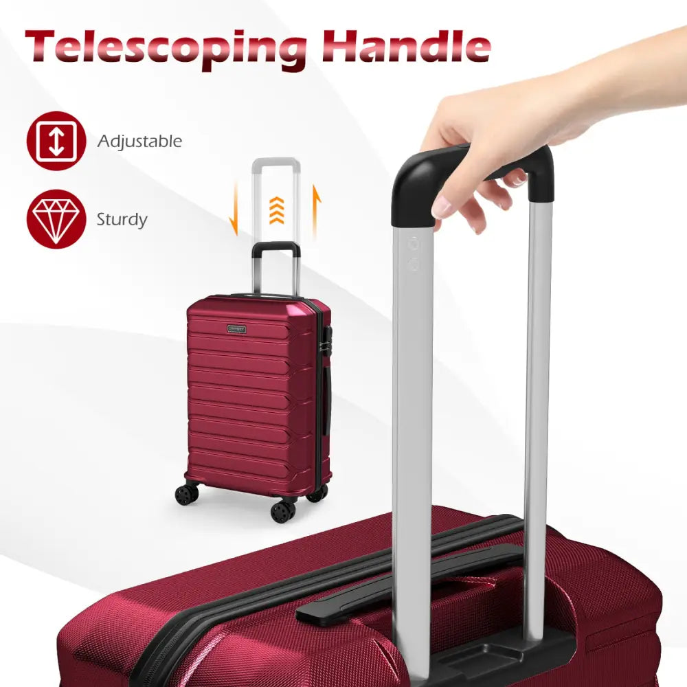 3-Piece Hardside Luggage Set Lightweight Hardside Suitcases with 8-Spinner Wheels-Red - Red - Camping