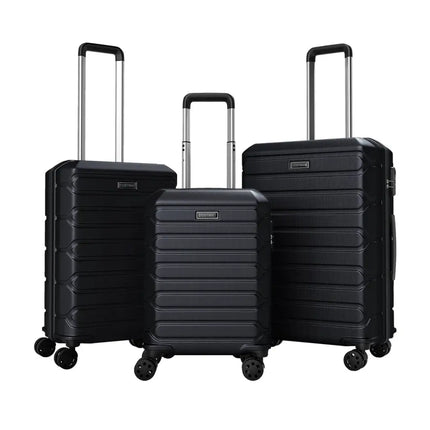 3-Piece Hardside Luggage Set Lightweight Hardside Suitcases with 8-Spinner Wheels-Black - Black - Camping