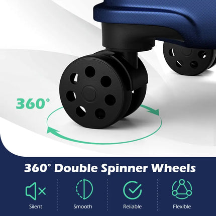 3-Piece Hardside Luggage Set Lightweight Hardside Suitcases with 8-Spinner Wheels-Navy - Navy - Camping