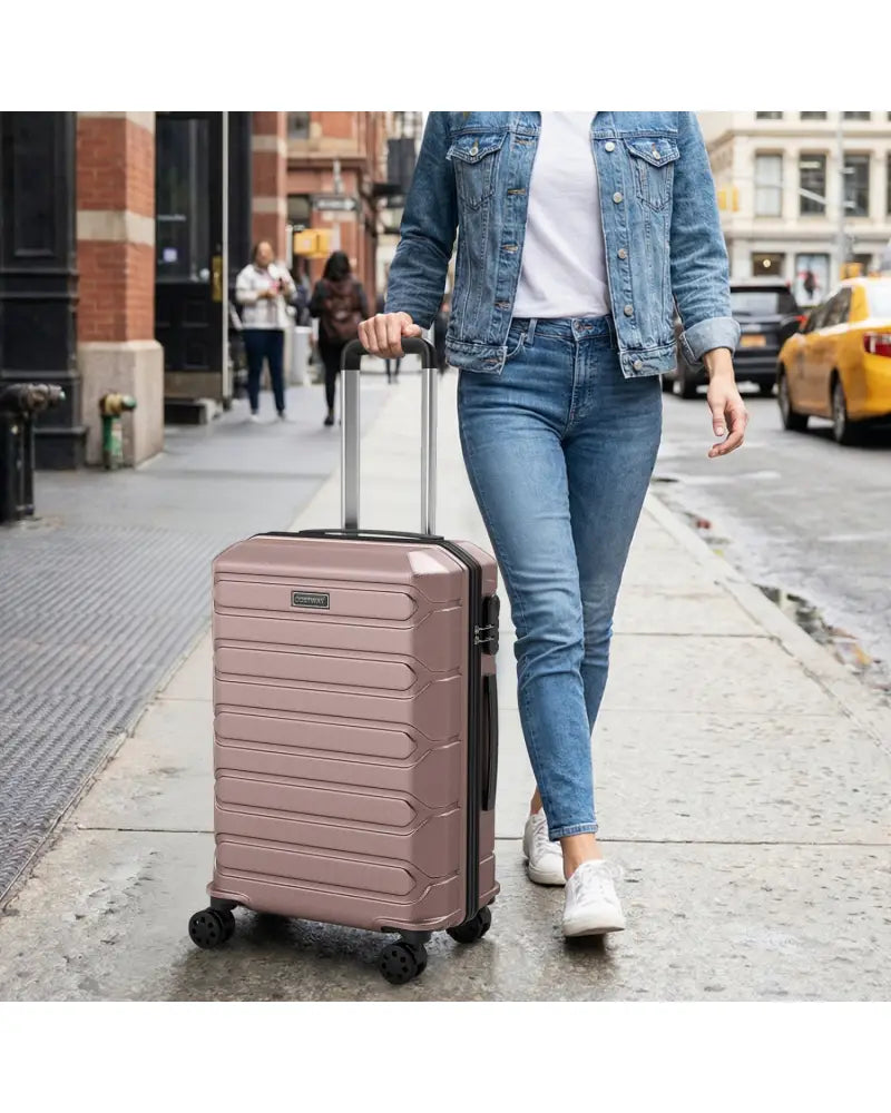 3-Piece Hardside Luggage Set Lightweight Hardside Suitcases with 8-Spinner Wheels-Pink - Pink - Camping