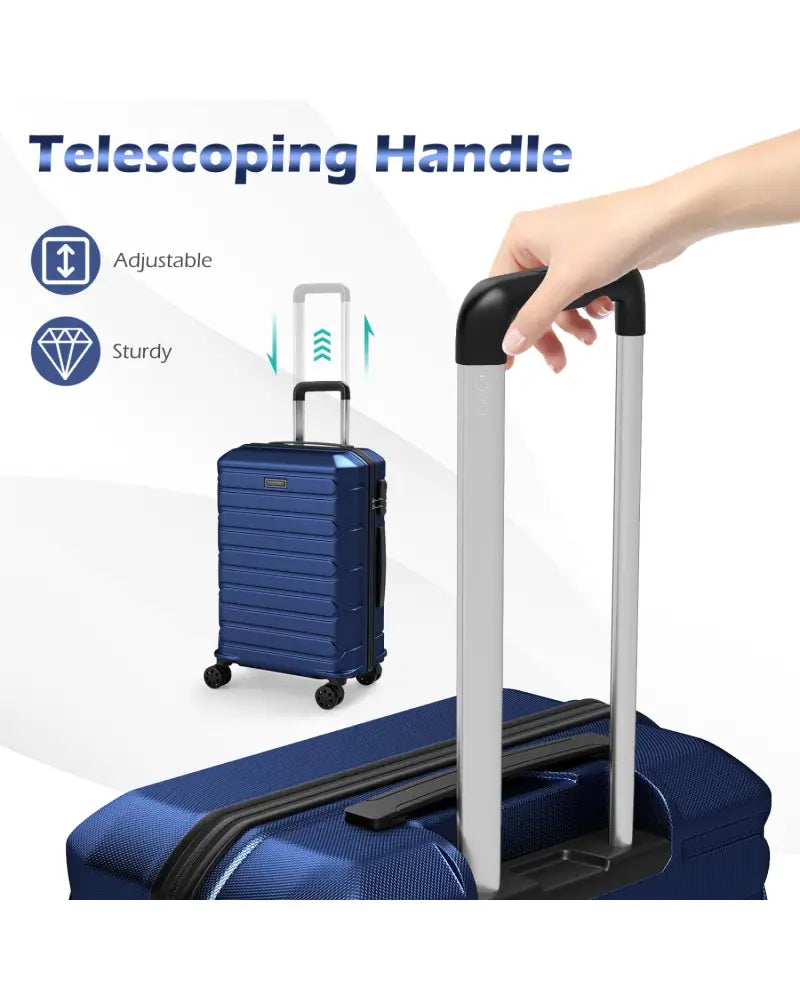 3-Piece Hardside Luggage Set Lightweight Hardside Suitcases with 8-Spinner Wheels-Navy - Navy - Camping