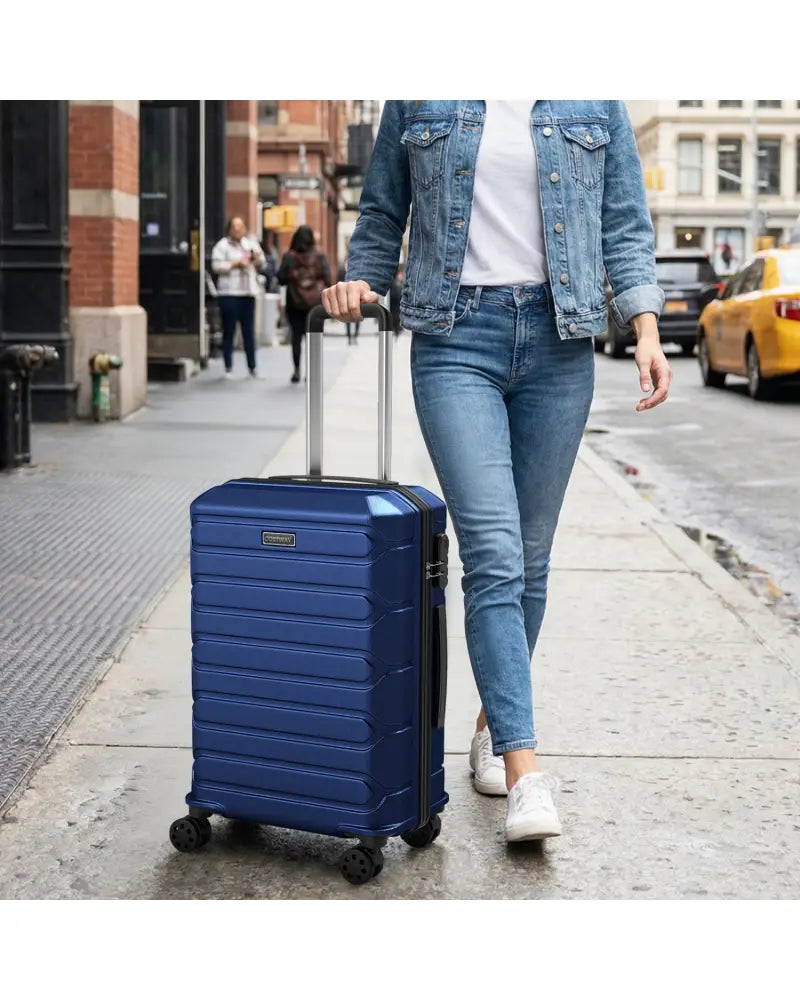 3-Piece Hardside Luggage Set Lightweight Hardside Suitcases with 8-Spinner Wheels-Navy - Navy - Camping
