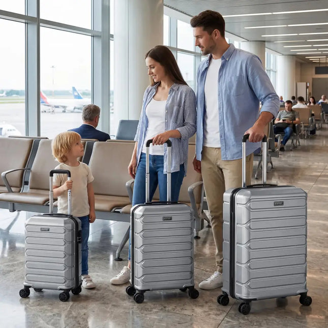 3-Piece Hardside Luggage Set Lightweight Hardside Suitcases with 8-Spinner Wheels-Grey - Gray - Camping