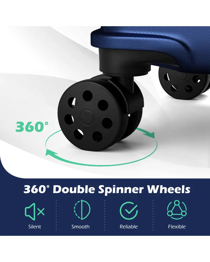 3-Piece Hardside Luggage Set Lightweight Hardside Suitcases with 8-Spinner Wheels-Navy - Navy - Camping