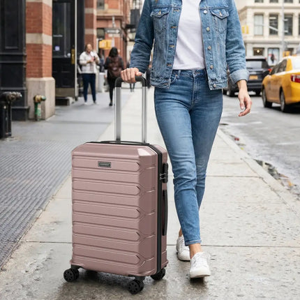 3-Piece Hardside Luggage Set Lightweight Hardside Suitcases with 8-Spinner Wheels-Pink - Pink - Camping