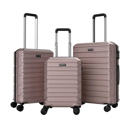 3-Piece Hardside Luggage Set Lightweight Hardside Suitcases with 8-Spinner Wheels-Pink - Pink - Camping