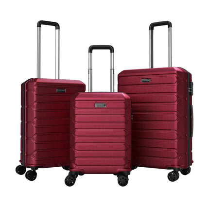 3-Piece Hardside Luggage Set Lightweight Hardside Suitcases with 8-Spinner Wheels-Red - Red - Camping