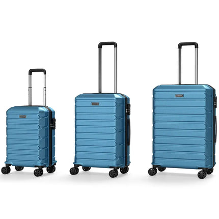 3-Piece Hardside Luggage Set Lightweight Hardside Suitcases with 8-Spinner Wheels-Blue - Blue - Camping